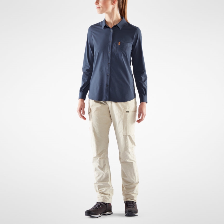 Camisa Övik Lite Ls W Fjällräven Marinho